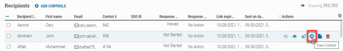 Row action on Recipients dashboard in Campaign recipients page